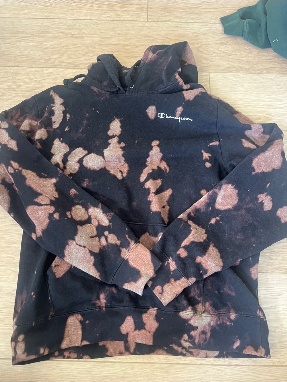 Champion Black and Brown Bleached Tie-Dye Crewneck Hoodie